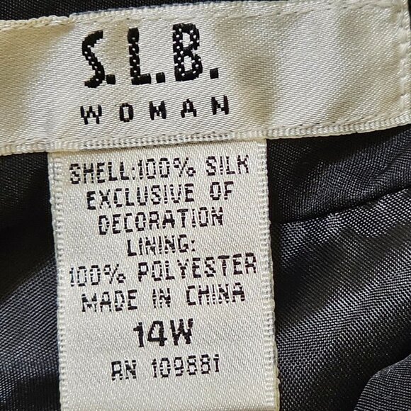 Vintage s.l.b Woman 100% Silk Pants Floral Embroidery Size 14W Black Formal - Picture 2 of 16